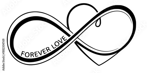 Infinity symbol interlaced with heart forever love vector illustration black and white