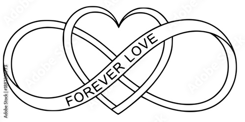 Infinity symbol interlaced with heart forever love vector illustration black and white