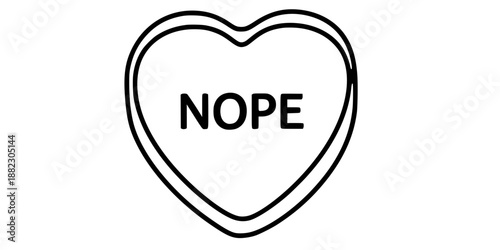 Anti-Valentine conversation heart candy with Nope text vector illustration black and white