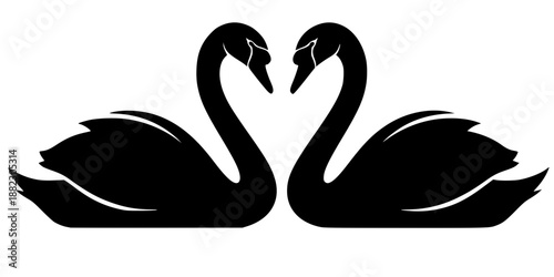 Two swans forming a heart shape with necks vector illustration black and white