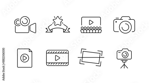 Minimalist icon set of film cameras and media elements