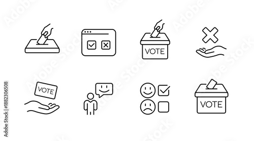 Election and voting icons: ballot boxes, checkboxes, and feedback symbols