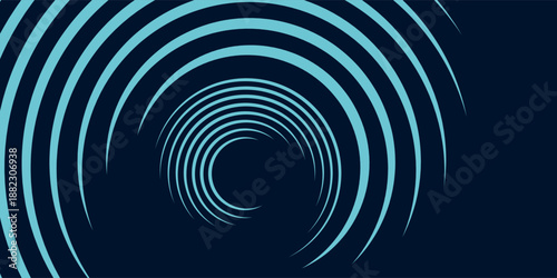 Blue abstract background with glowing circles. Swirl circular lines pattern. Geometric spiral. Twirl element. Modern graphic design. eps 10