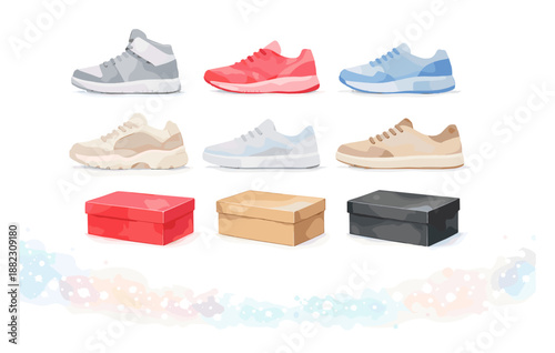 Diverse collection of colorful sneakers and shoe boxes