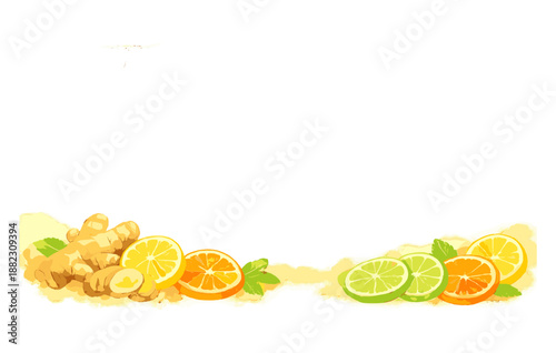 Fresh citrus and ginger border with lemon, lime, and orange slices