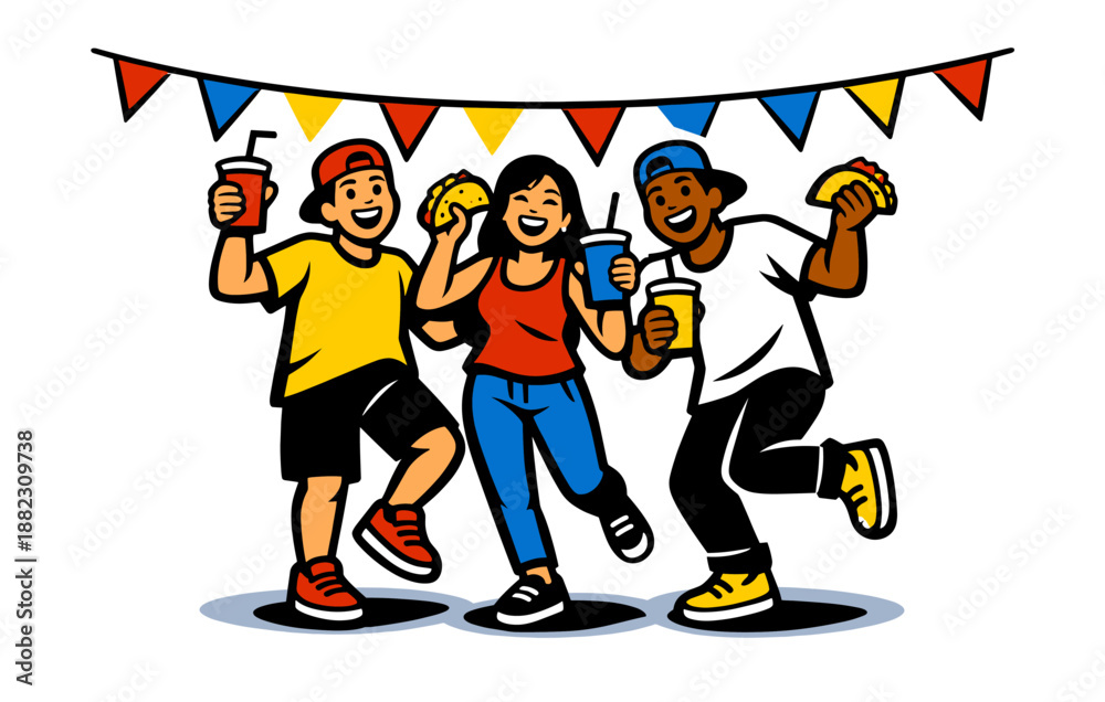 Obraz premium Diverse friends enjoying food and drinks at a festive party celebration