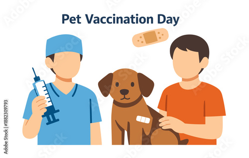 Pet vaccination day with veterinarian and owner caring for dog