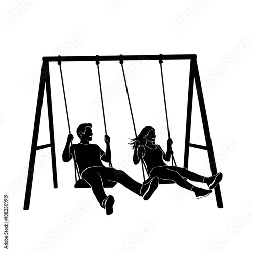 Silhouette of people on swings Isolated On Transparent Background.