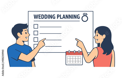 Young asian couple discussing wedding planning checklist together