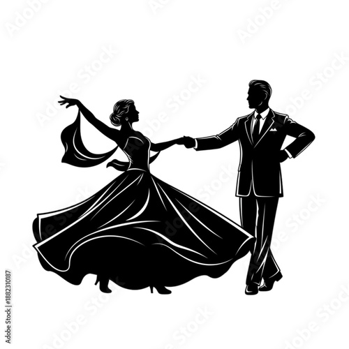 Man and woman dancing together formally Isolated On Transparent Background.