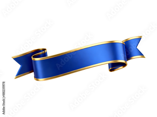 a curved blue ribbon with gold trim a decorative banner element on transparent background high quality professional detailed modern elegant stylish
