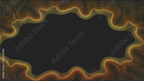 Glowing neon border frame surrounds dark abstract background with wavy pattern and vibrant colors