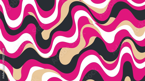 Photography Abstract wavy lines in pink, black, and white swirling together in a dynamic pat