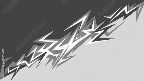 Abstract lightning shape illustration on gradient background viewed from a straight angle, displaying dynamic energy and movement with sharp, jagged edges