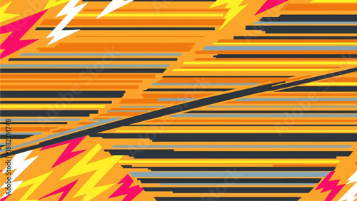 Vibrant abstract illustration featuring dynamic lines and shapes in a digital art composition viewed from a straightforward perspective