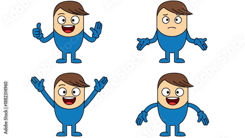 Illustration of cartoon character steven in various poses and emotions on a white background, showcasing different gestures and facial expressions