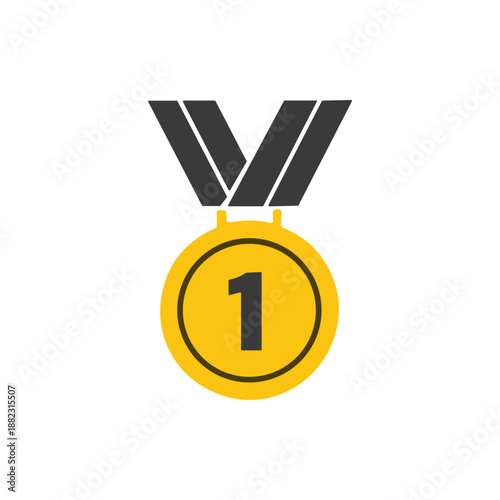 Golden First Place Medal Icon Illustration.