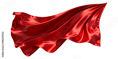a vibrant red silk flag dramatically waving and flowing a beautiful design element on transparent background high quality professional detailed modern