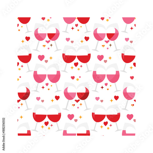 Romantic flat icon set. featuring wine glasses, hearts, stars, bubbles, and sparkling symbols