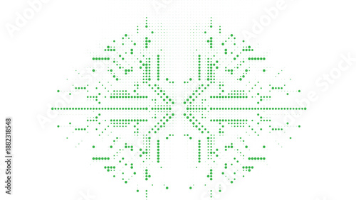 Green Halftone Dot Pattern Representing Digital Circuitry and Neural Network for High Tech Concept on White Background Vector Illustration