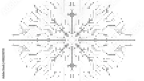 Black and White Minimalist Halftone Geometric Pattern with Radial Symmetry for Tech Branding and Modern Design Layouts Vector Illustration