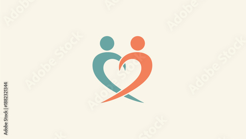 Stylized couple embracing in heart shape symbolizing love and unity