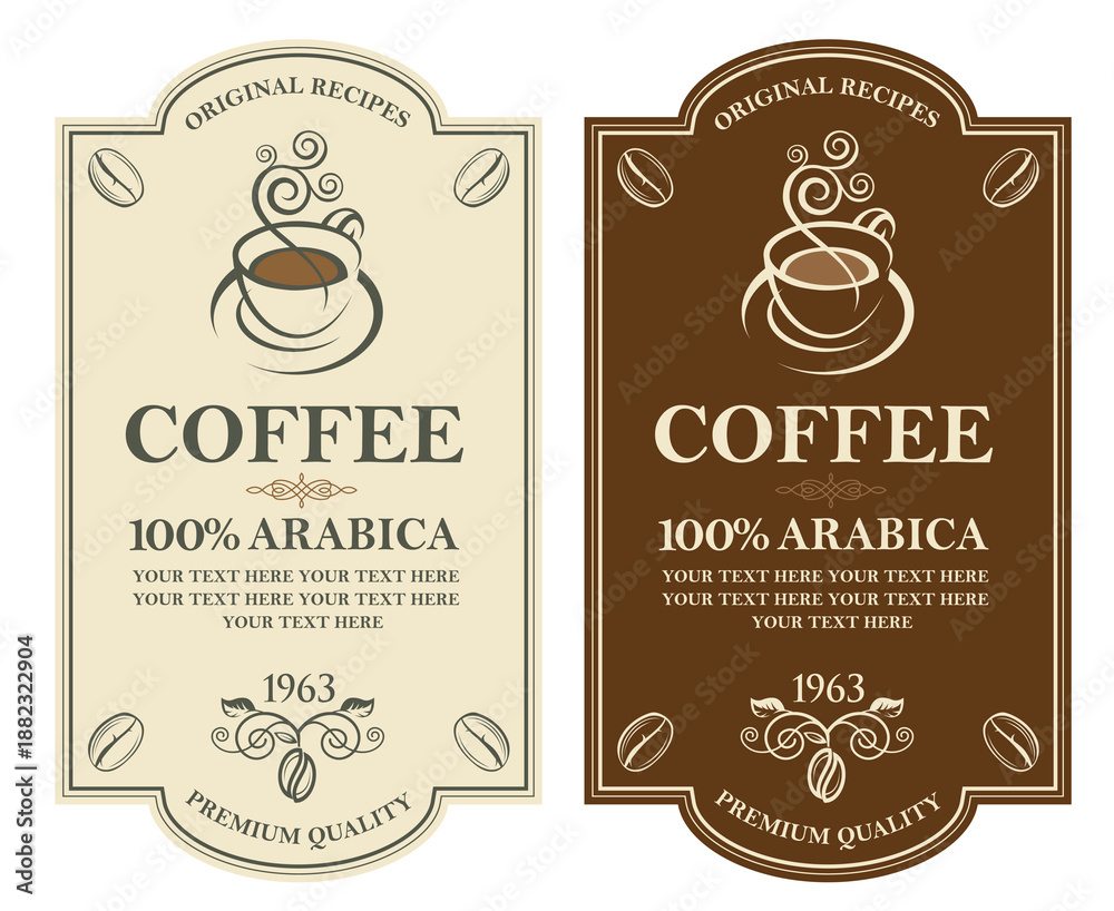 Obraz premium collection of coffee labels isolated on white backgraund