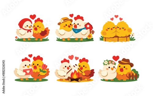 Family and couple flat icons set. featuring love, hugs, hay, hearts, flowers, fire, and barn symbols