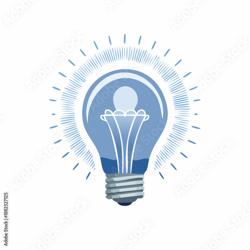 An illuminated lightbulb glowing brightly with ideas and innovation in a creative environment from a straightforward viewpoint