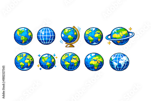 Globe, world outline icon set. Geography, earth icons collection in outline style