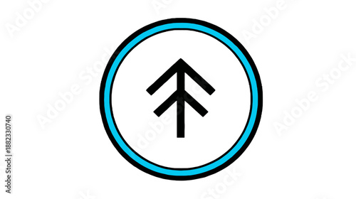 Simple upward arrows or abstract tree icon within a blue circular border on white, minimalist vector graphic