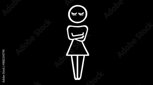 Minimalist white stick figure graphic of a person with closed eyes and crossed arms, symbolizing introspection, contemplation, or emotion on black.