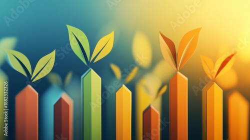 Abstract growth concept showcases expanding shapes and upward motion under bright colors with a focus on growth and development in various fields