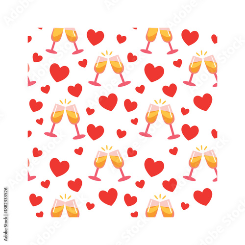 Love celebration flat icon set. featuring hearts and clinking glasses symbols