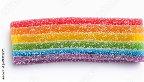 Rainbow Sour Jelly Candy Strip In Sugar Sprinkles Isolated Over White Background