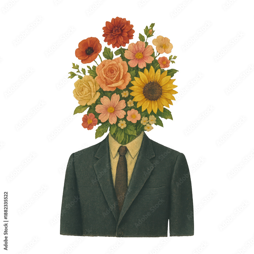 Naklejka premium PNG Floral head suit illustration