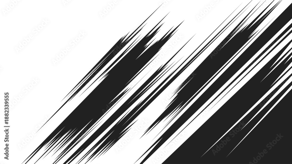 Fototapeta premium Abstract dynamic diagonal speed lines background. Black motion streaks isolated on white. Manga style movement effect texture for action scenes, posters, banners, comics and graphic design.