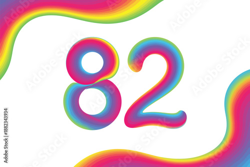 A vibrant and colorful illustration of the number eighty-two on a white background