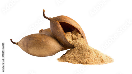 Baobab fruit and powder isolated