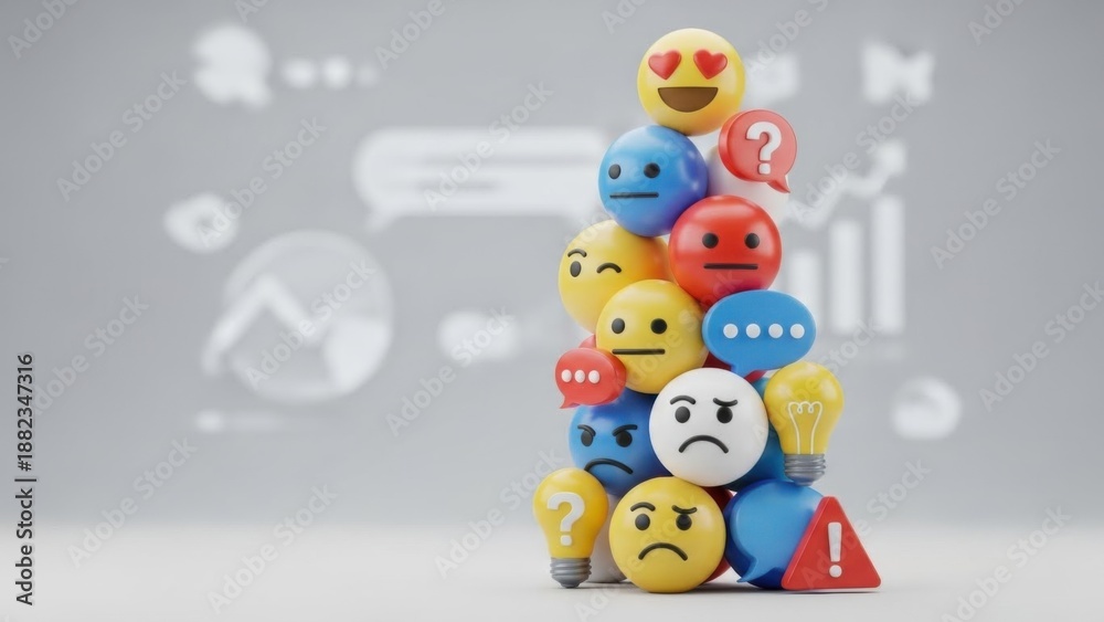 Fototapeta premium Stacked Emoji Faces Representing Various Emotions and Reactions.