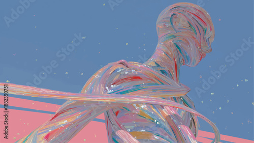 Abstract Human Figure Made of Flowing Ribbons Symbolizing Rare Disease Awareness, Medical Research, Hope, and Modern Healthcare Innovation