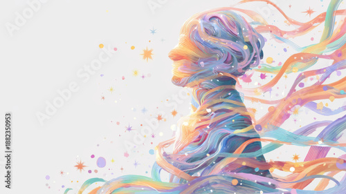 Abstract Human Profile with Flowing Colorful Lines Representing Rare Disease Awareness, Genetic Diversity, Medical Research, and Patient Identity