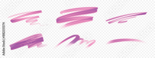 Set of pink marker and brush strokes. Pen highlights, underlines, and sketch elements. Perfect for notes, reminders.
