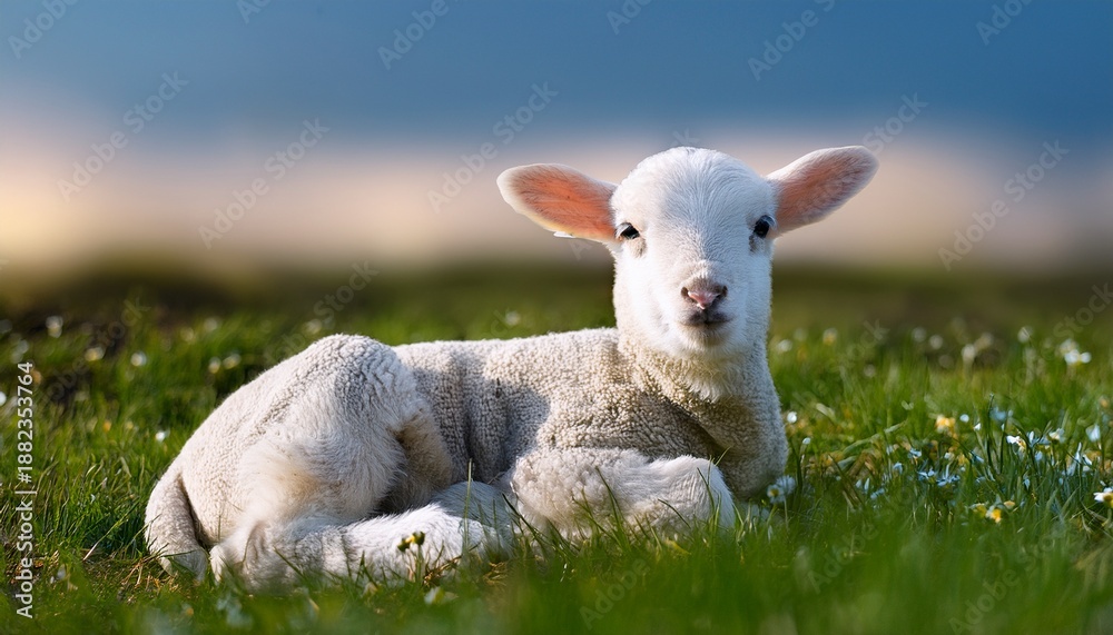 Fototapeta premium Easter Lamb Lying In The Grass N 1232