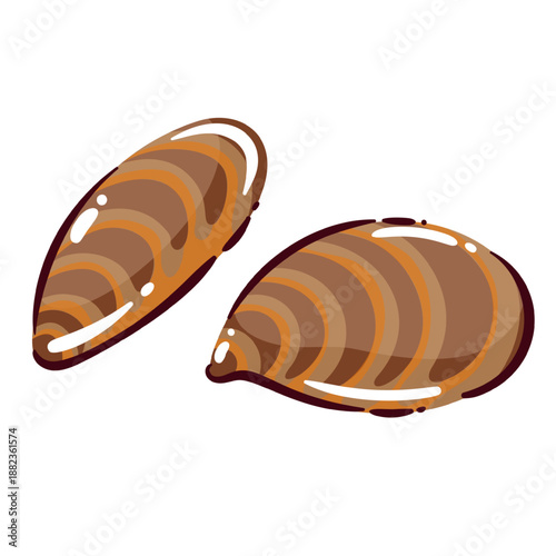 Mussels seafood shellfish for mediterranean cuisine, fresh mollusks used in healthy diet, protein rich seafood ingredient for cooking, restaurant menu and food packaging, cartoon vector illustration