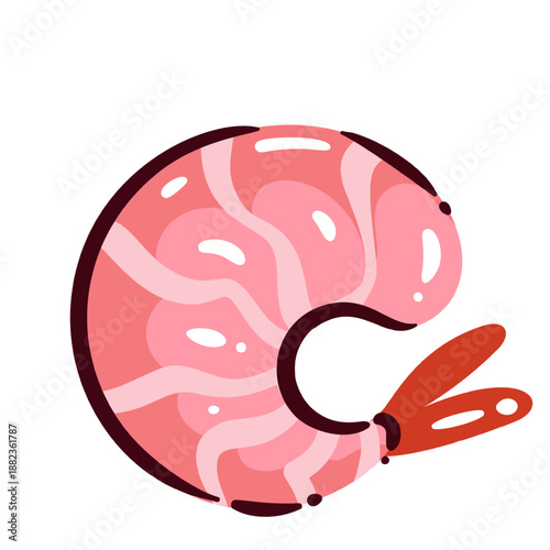 Peeled shrimp seafood ingredient for mediterranean cuisine, fresh shrimp for healthy diet and proper nutrition, cleaned shrimp, seafood product for menu design, cartoon vector illustration