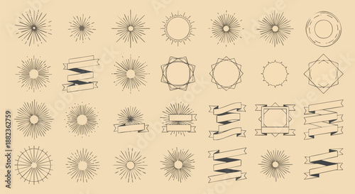 Retro Sunburst and Banner Design Elements - Vintage Graphic Kit.