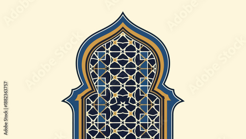 Intricate Islamic Archway Window with Geometric Patterns.