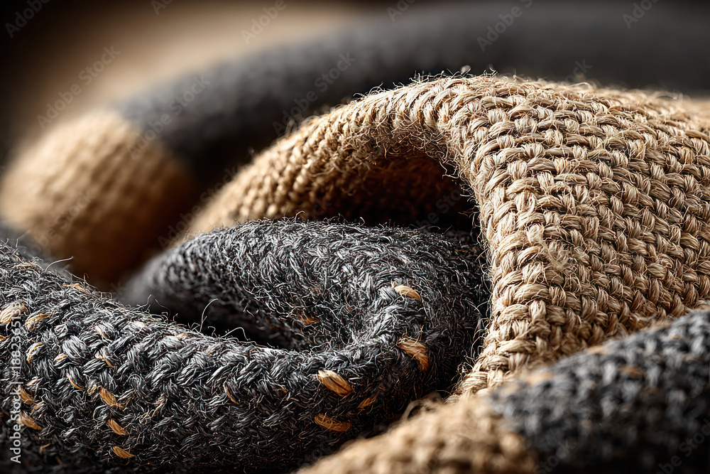 Fototapeta premium Macro photography of woven textiles with a distinct texture. 