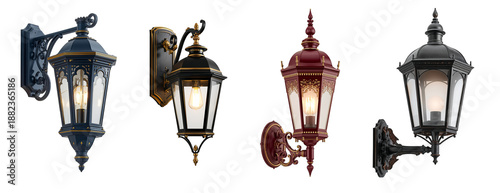 Antique vintage wall street lamp isolated on transparent background